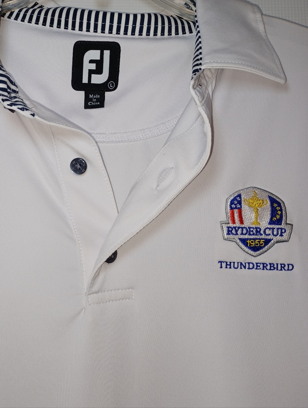 FootJoy White Men's Polo with 1955 Ryder Cup Thunderbird Embroidery Collectible